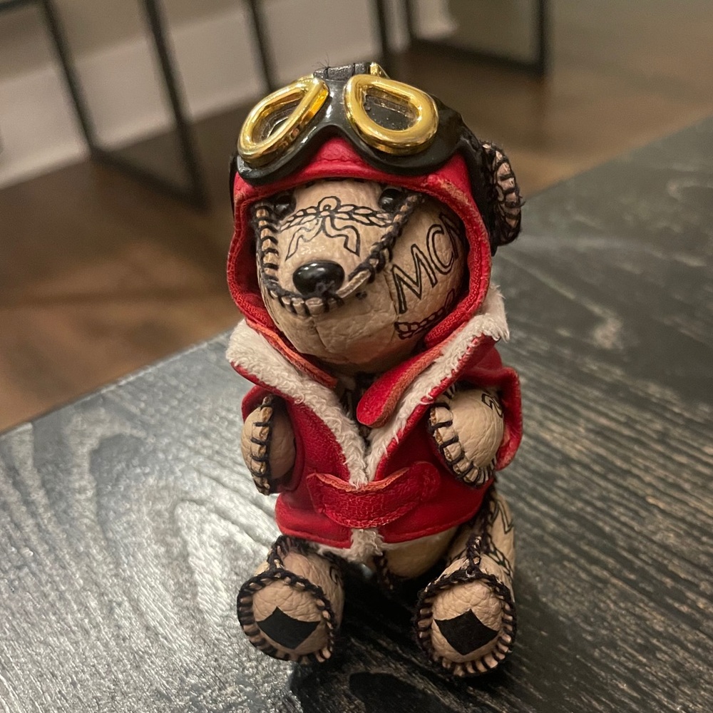 MCM Beige Aviator Bear Bag Charm